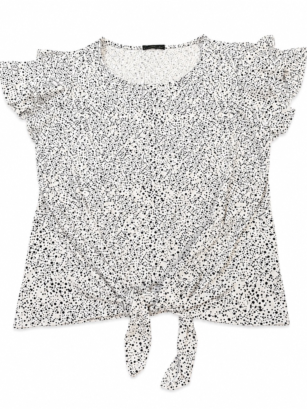Adrianna Papell White Black Dot Tie-Front Short Sleeve Top